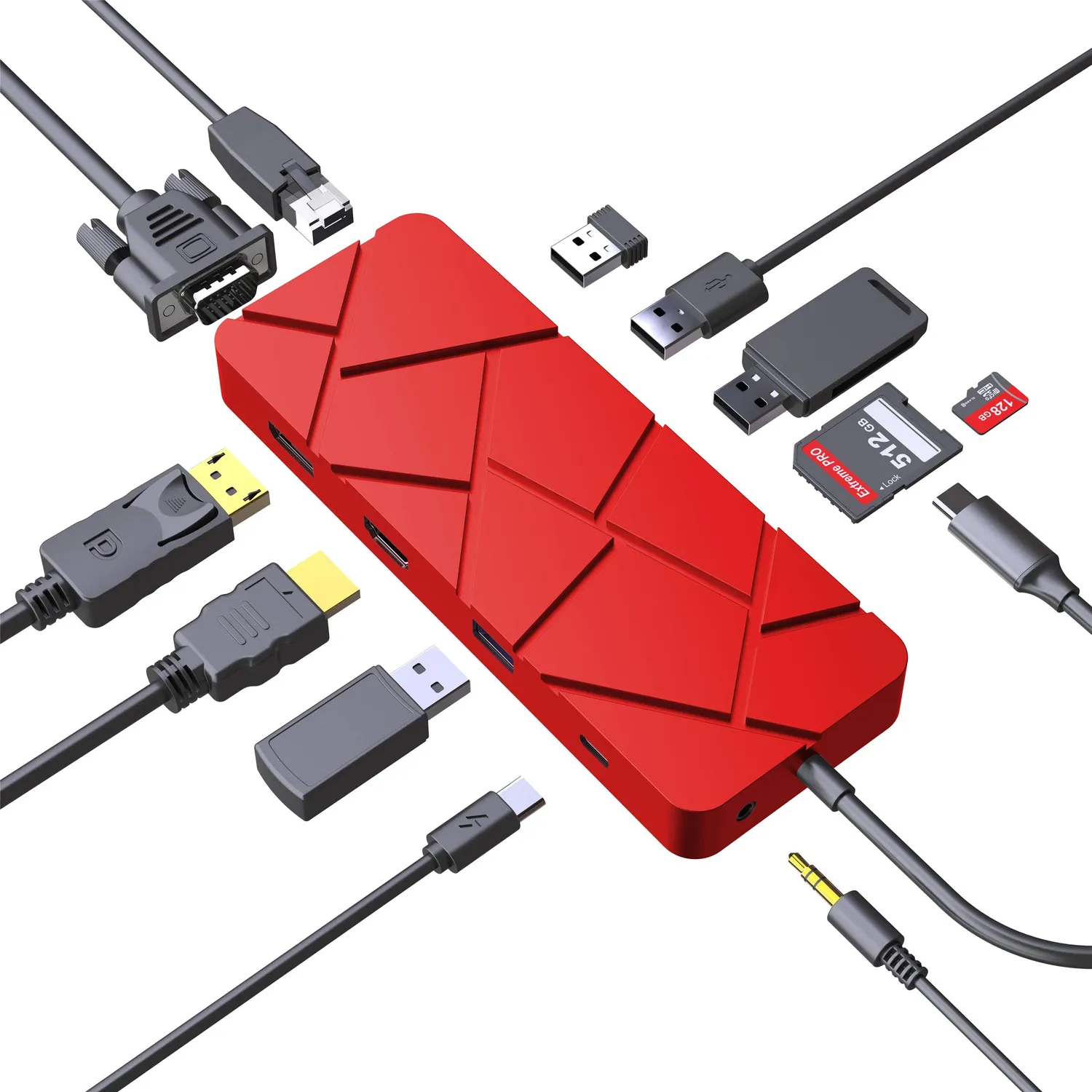 Guanda GD1 Hub USB-C 13 in 1 Rosso 4K PD