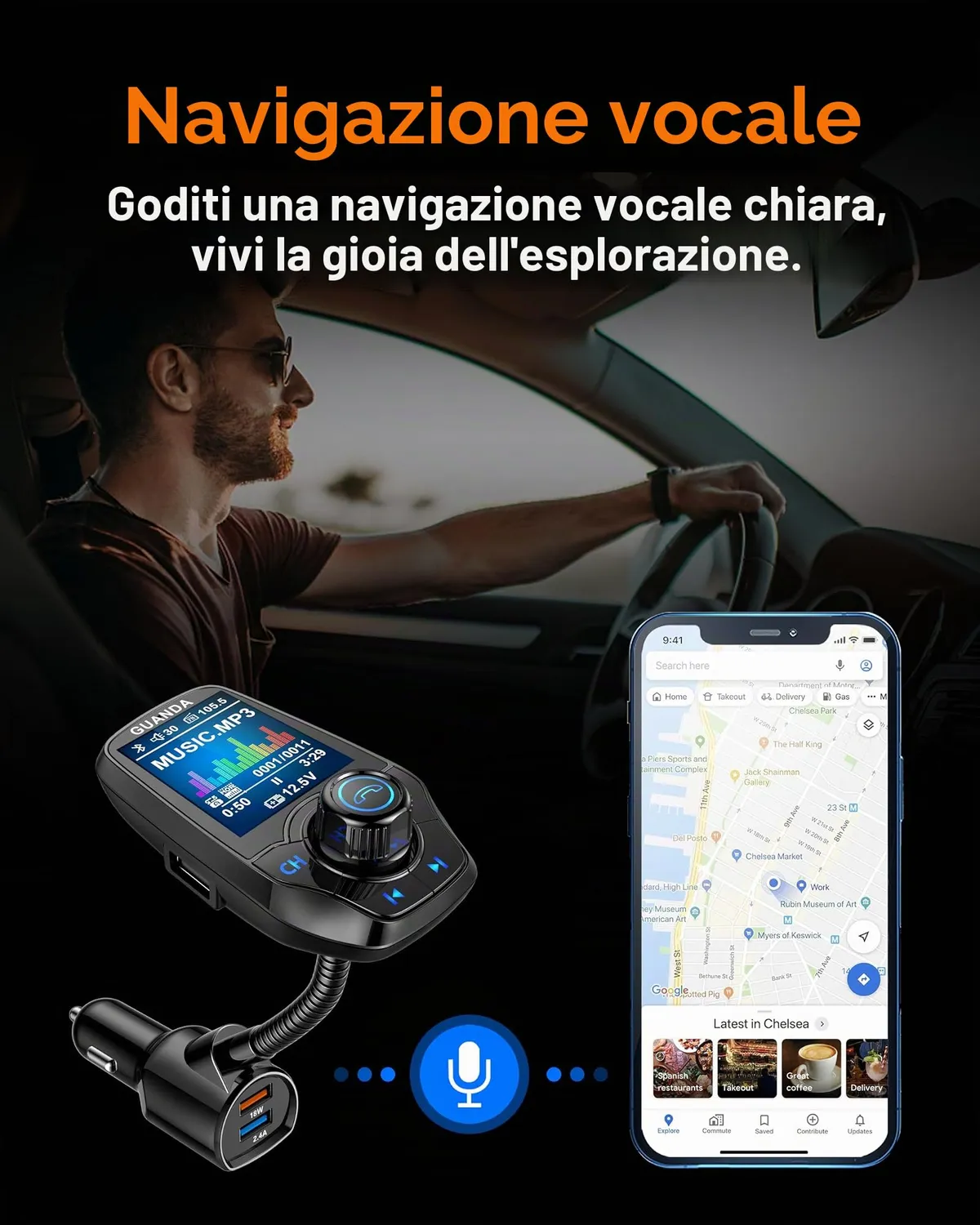 Guanda trasmettitore FM Bluetooth auto 1,8" 2 USB