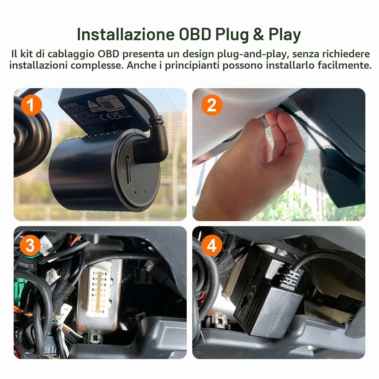 Kawa cavo alimentazione OBD dash cam Type-C 5V parcheggio