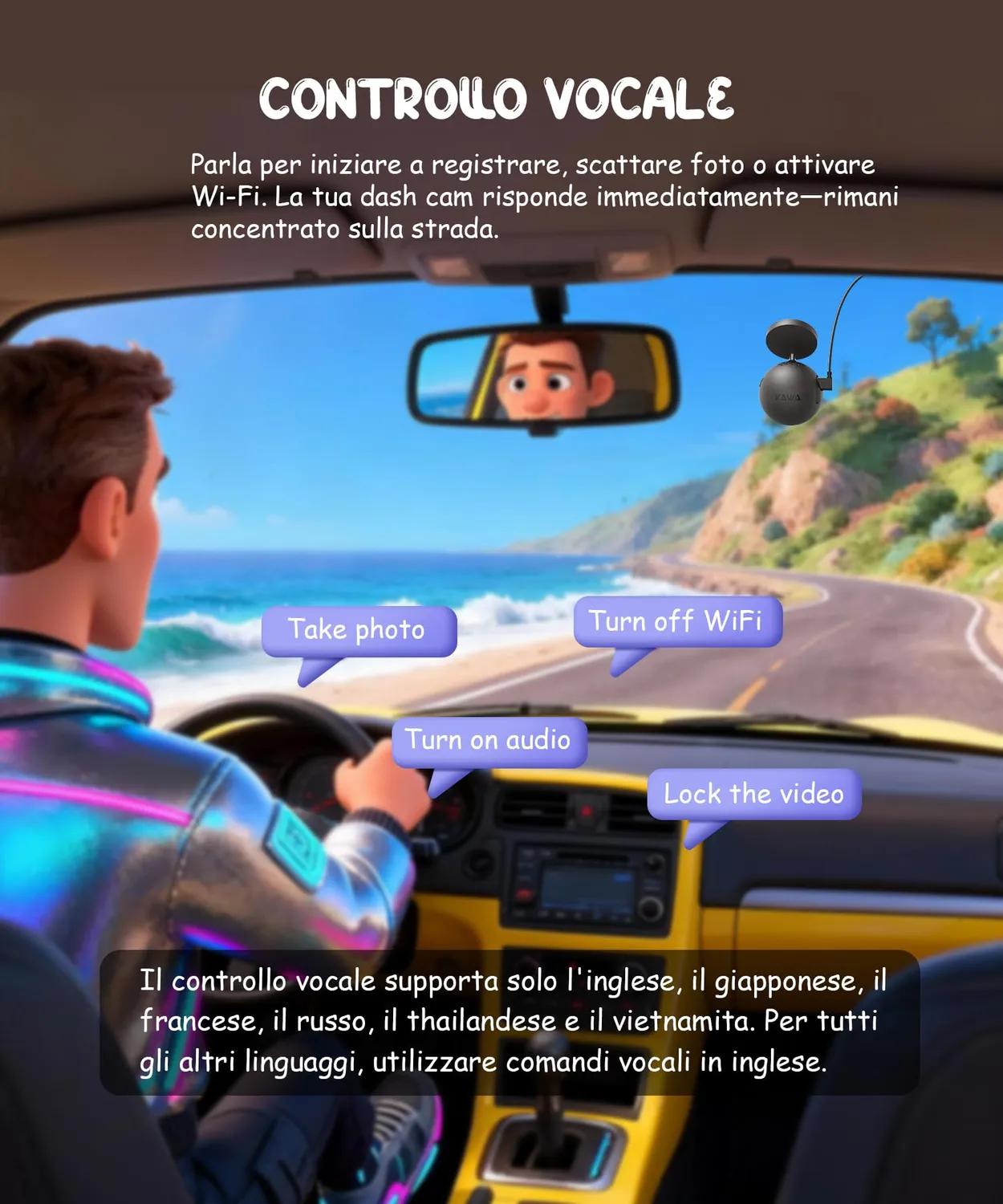 Kawa Orb Dash Cam 2K Sfera Mini Controllo Vocale WiFi