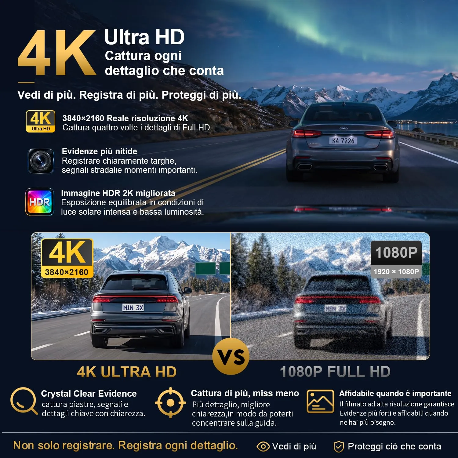 Kawa Mini Dashcam 4K Wi-Fi Vocale Carbone 64GB