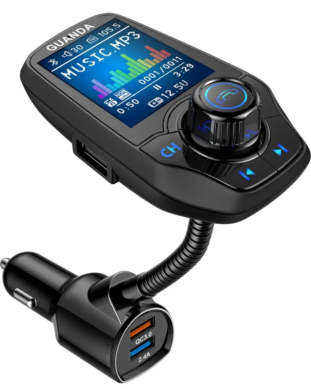 Guanda Trasmettitore FM Bluetooth Auto Schermo 1,8 Nero Pallido 18W