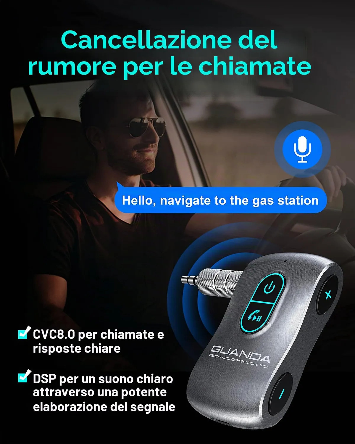 Guanda Ricevitore Bluetooth 5.0 AUX Auto MicroSD 16 Ore