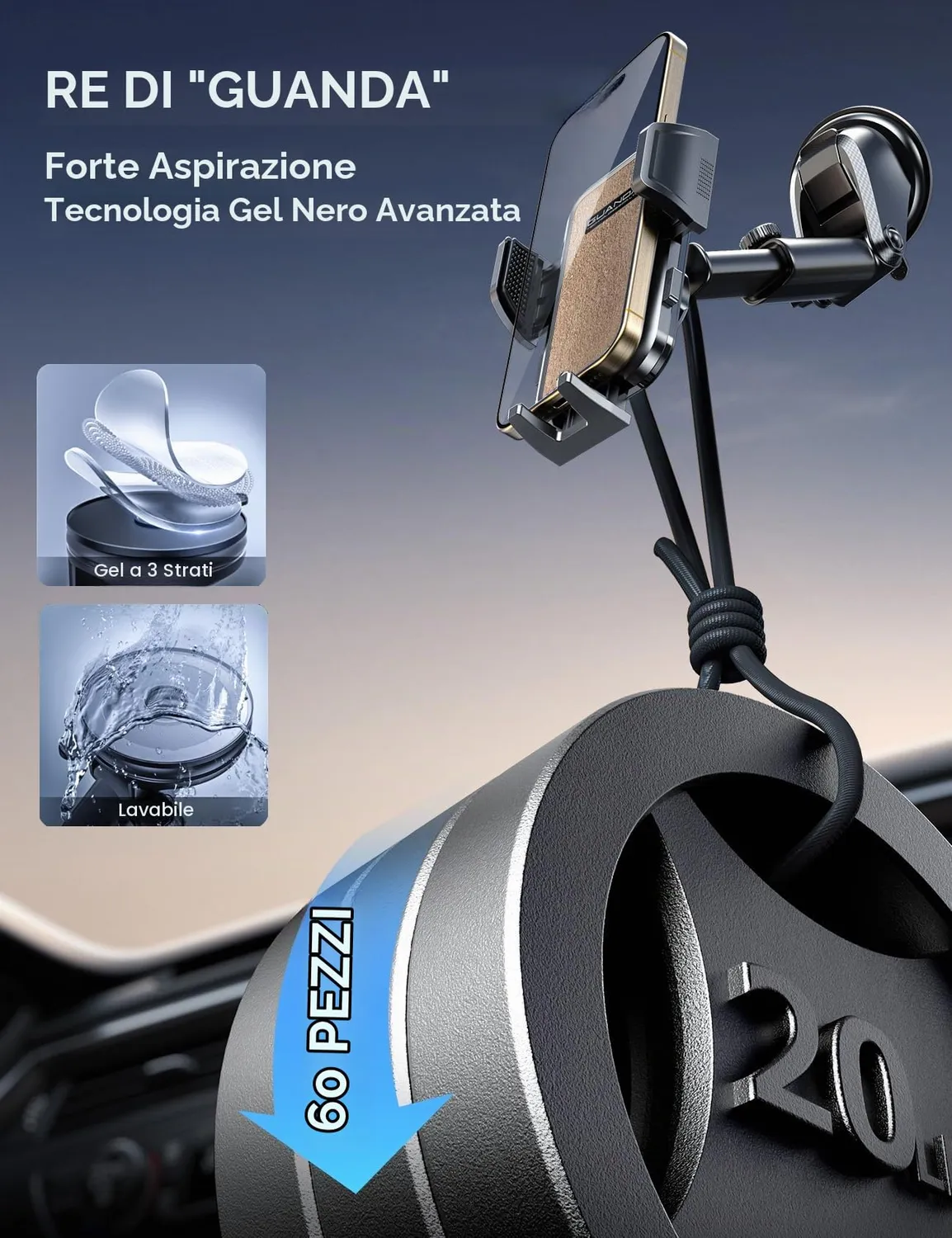 Guanda supporto telefono auto cruscotto oro ventosa