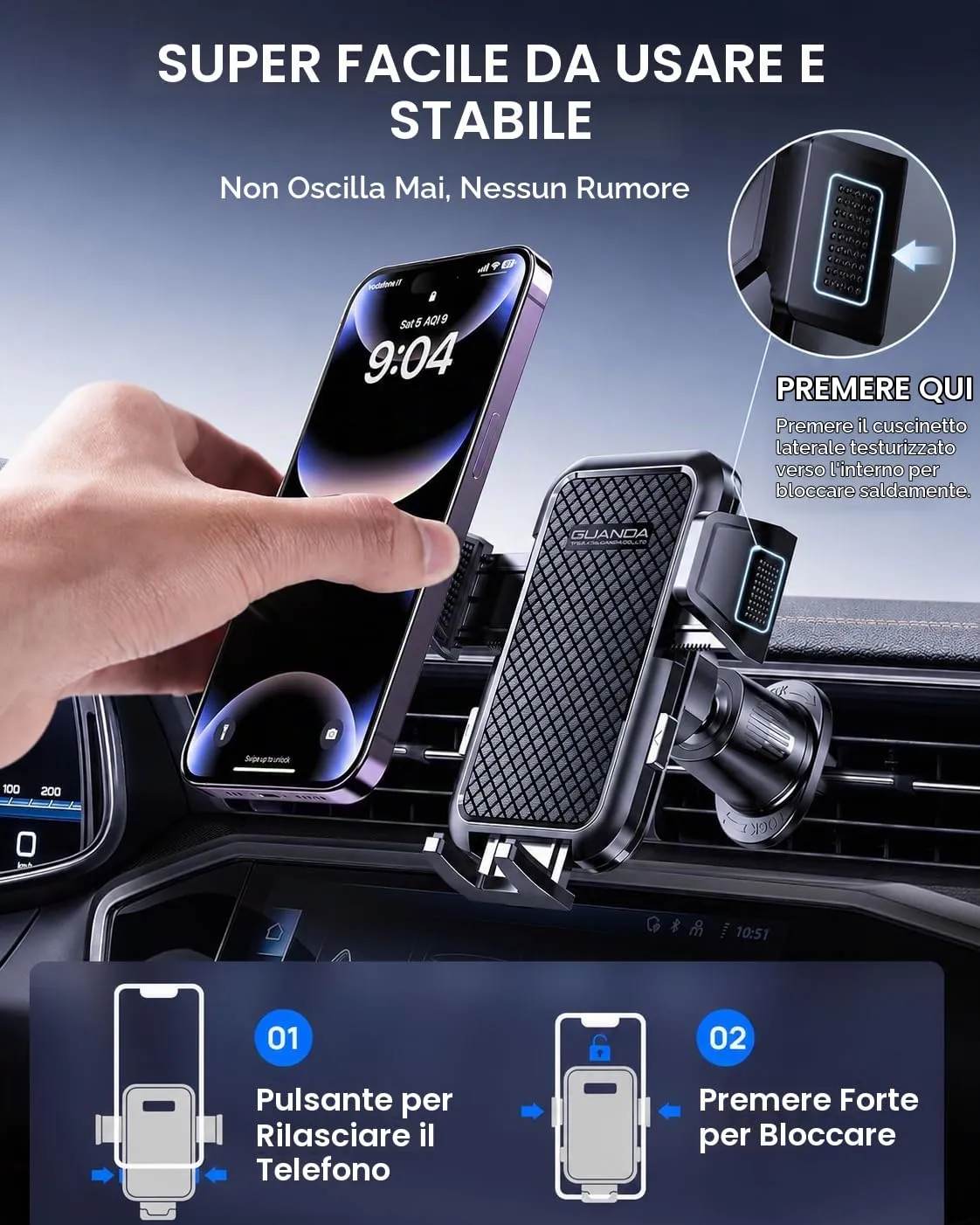 Guanda Ventilazione supporto telefono auto bocchetta nero