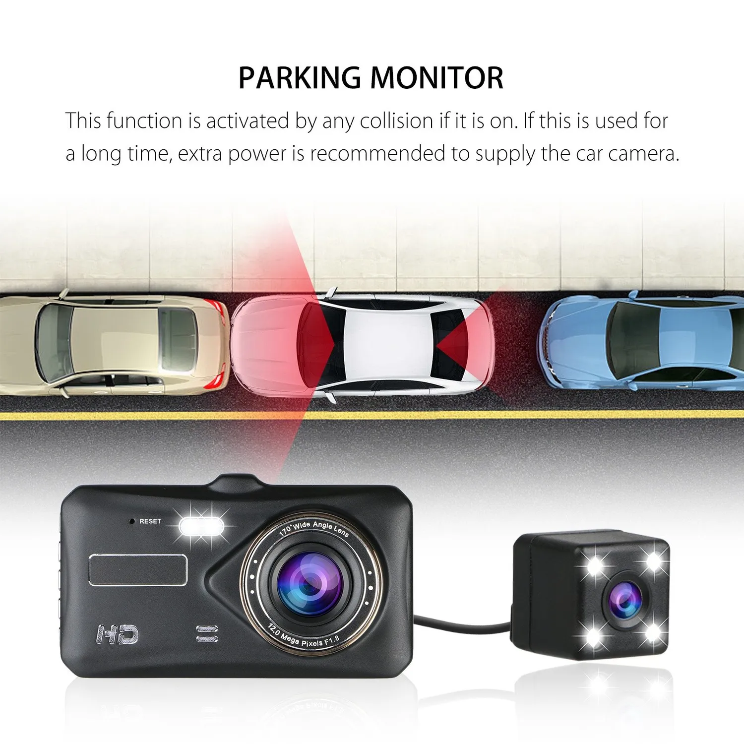 Jansite Dash Cam Anteriore Posteriore Auto Full HD Visione Notturna