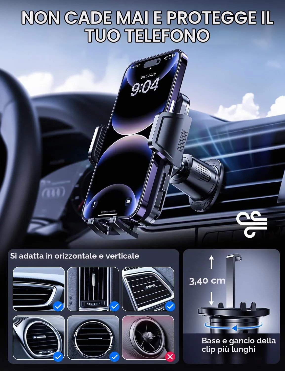 Guanda Ventilazione supporto telefono auto bocchetta nero