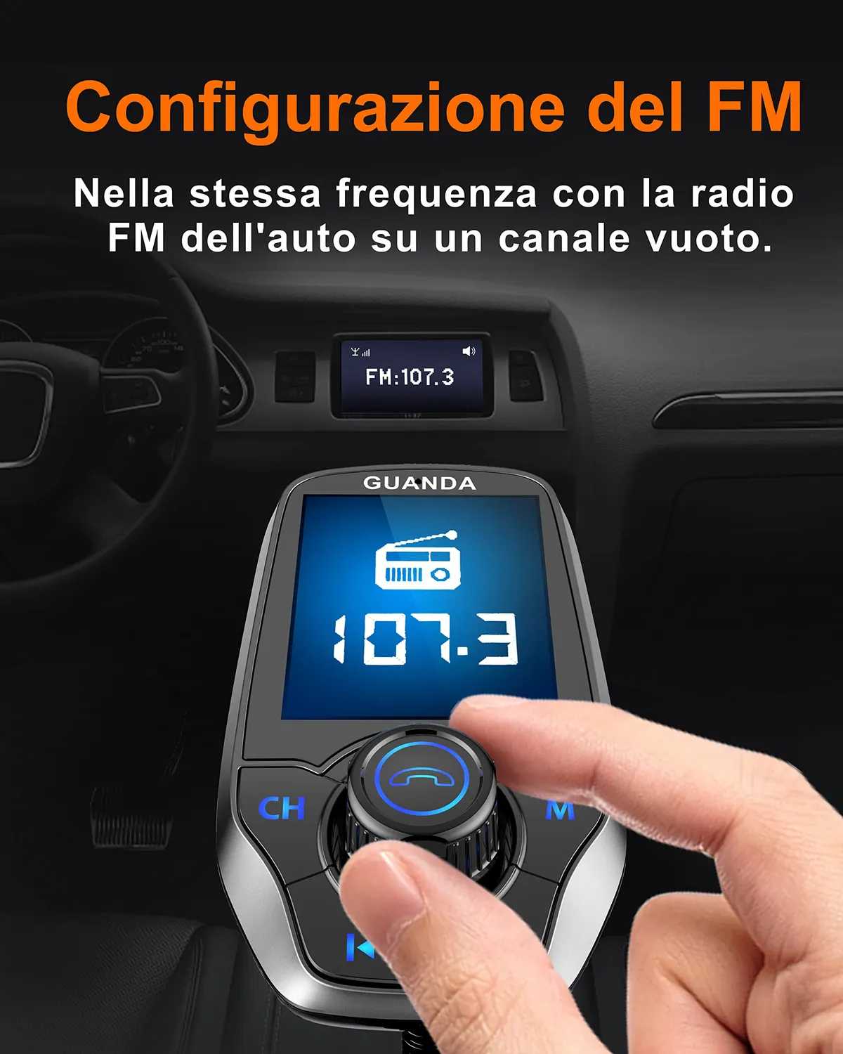 Guanda Trasmettitore FM Bluetooth Auto Schermo 1,8 Doppia USB AUX