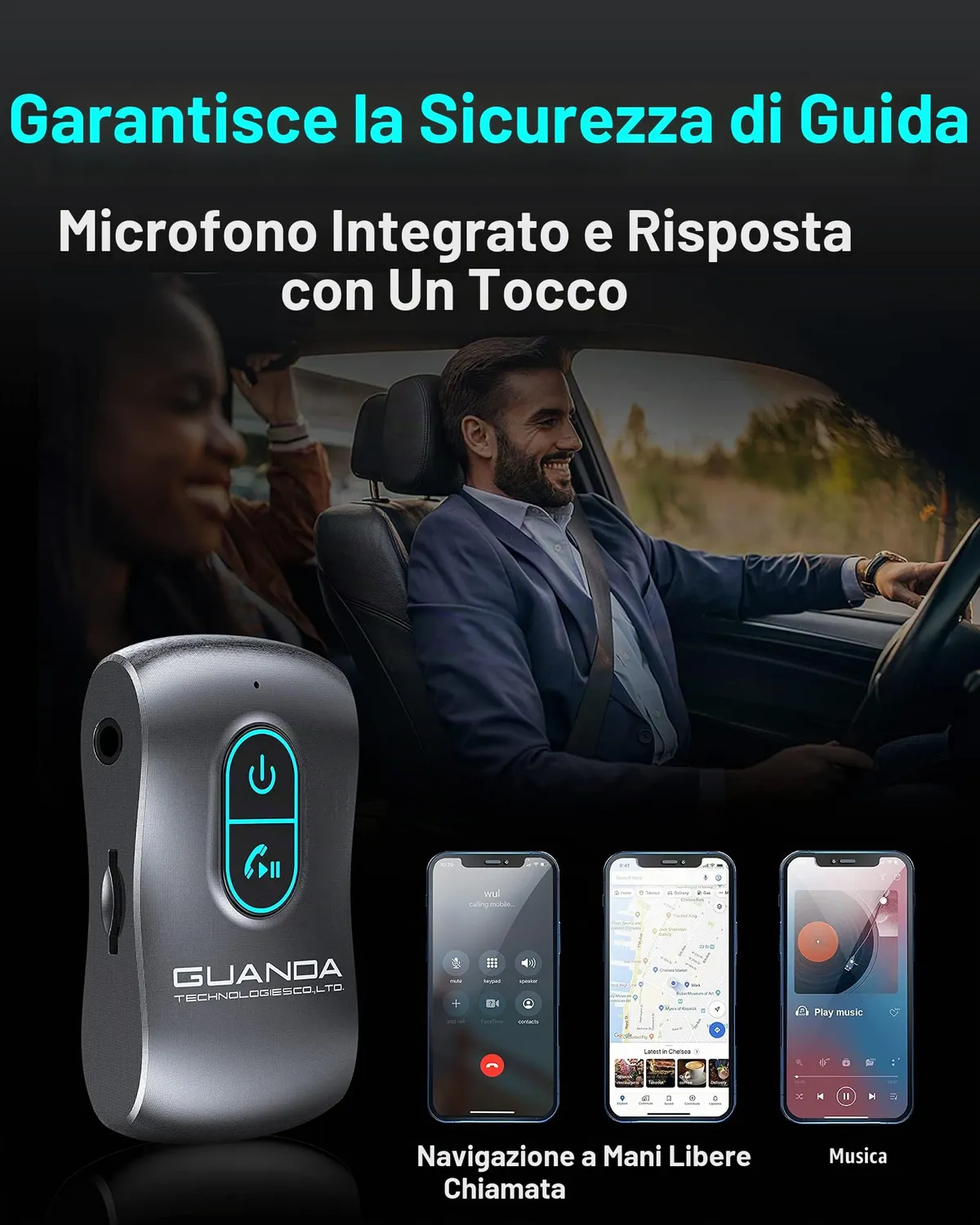 Guanda Ricevitore Bluetooth 5.0 AUX Auto MicroSD 16 Ore