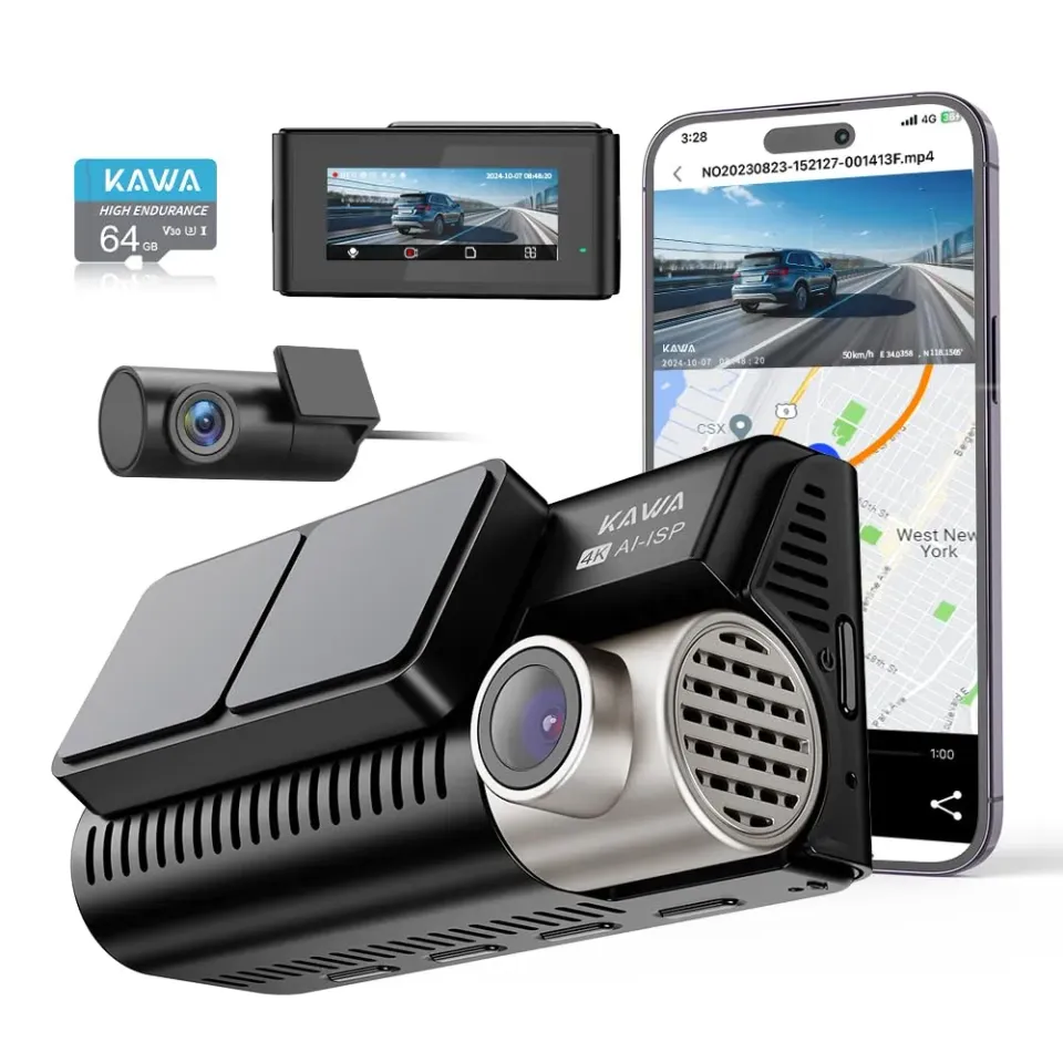 Kawa D11 Dash Cam 4K+1080P Doppia Schermo IPS GPS True Color