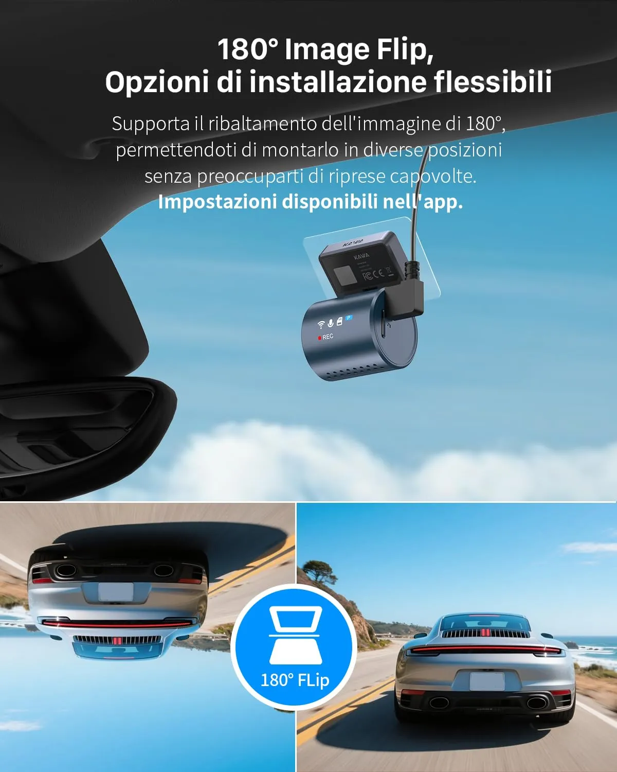 Kawa Dash Cam Auto 2K Mini Controllo Vocale WiFi Display Nascosto