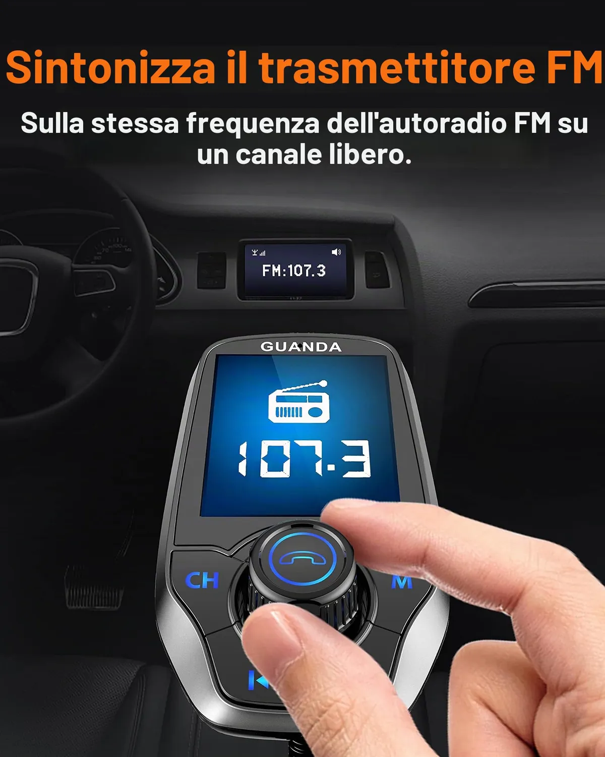 Guanda Trasmettitore FM Bluetooth Auto Schermo 1.8'' 2 USB