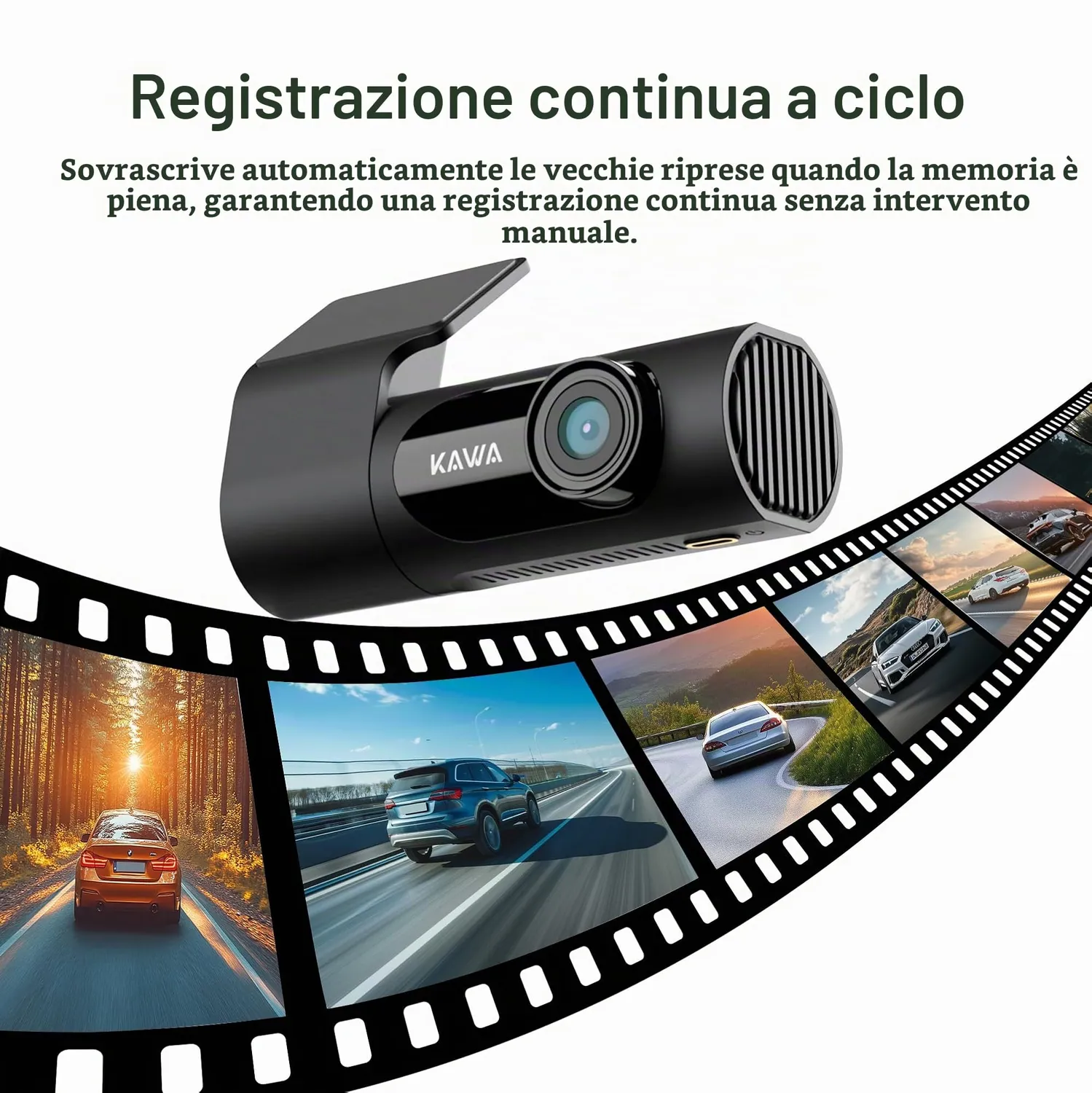 Kawa 2K dash cam auto QHD 1440P Wi-Fi 145° visione notturna