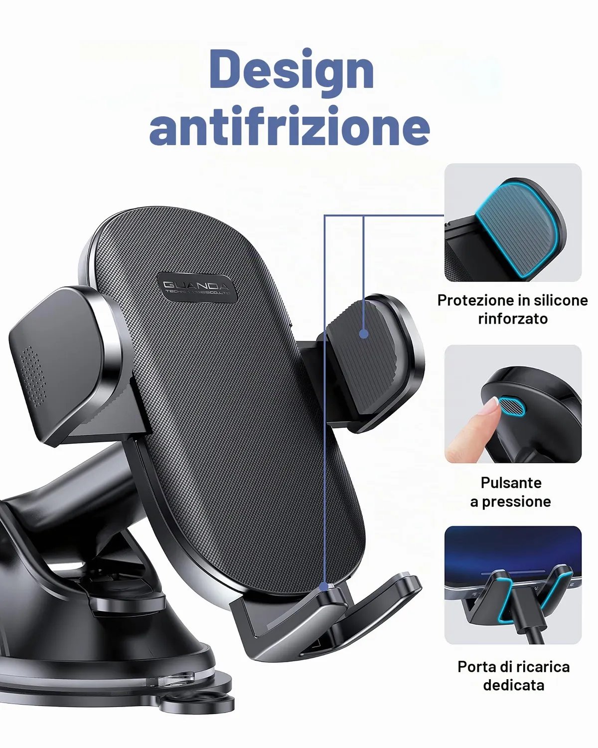 Guanda Supporto Telefono Auto Cruscotto Ventosa 3 in 1 Braccio 360