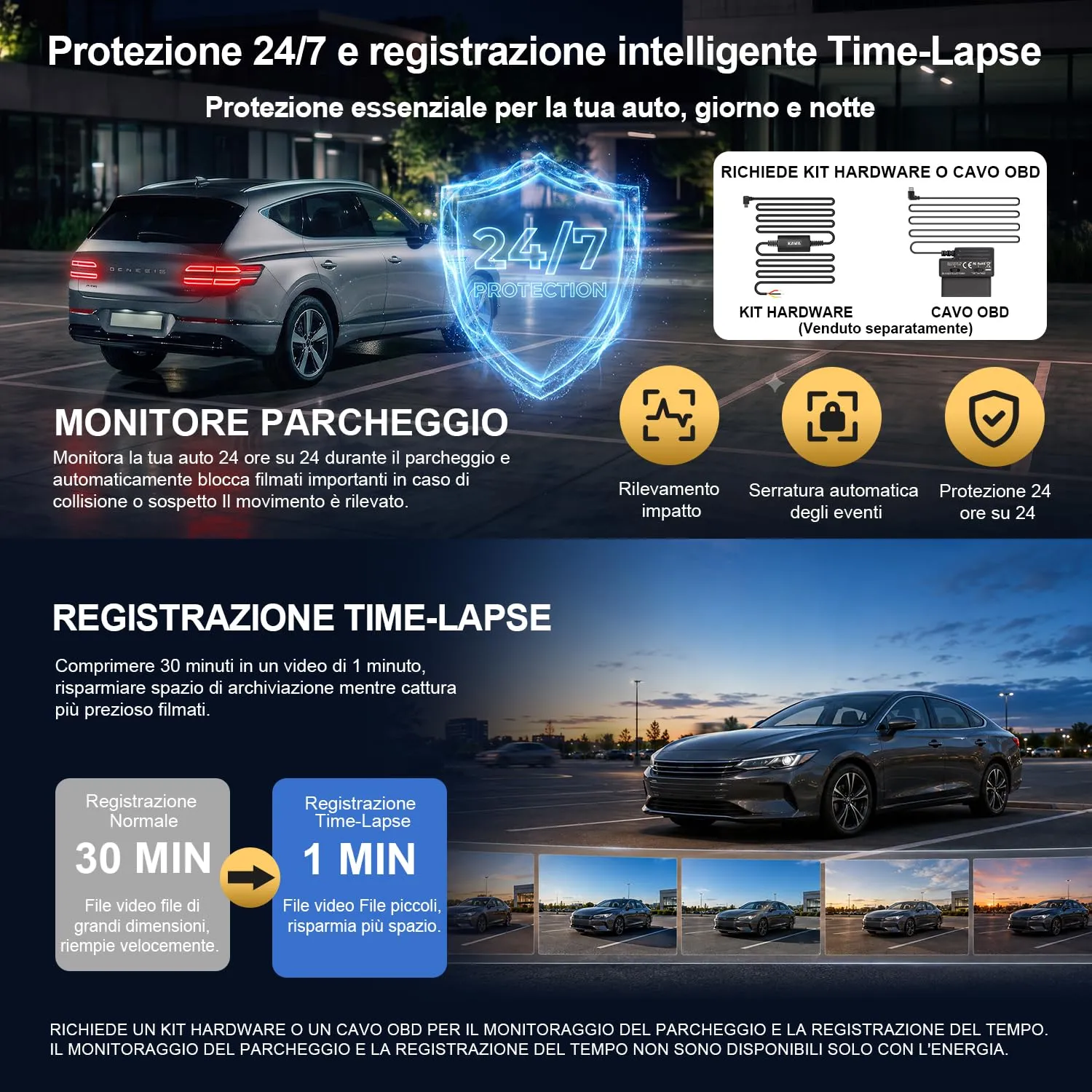 Kawa Mini Dashcam 4K Wi-Fi Vocale Carbone 64GB