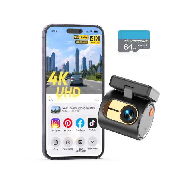 Kawa Mini Dashcam 4K Wi-Fi Vocale Carbone 64GB