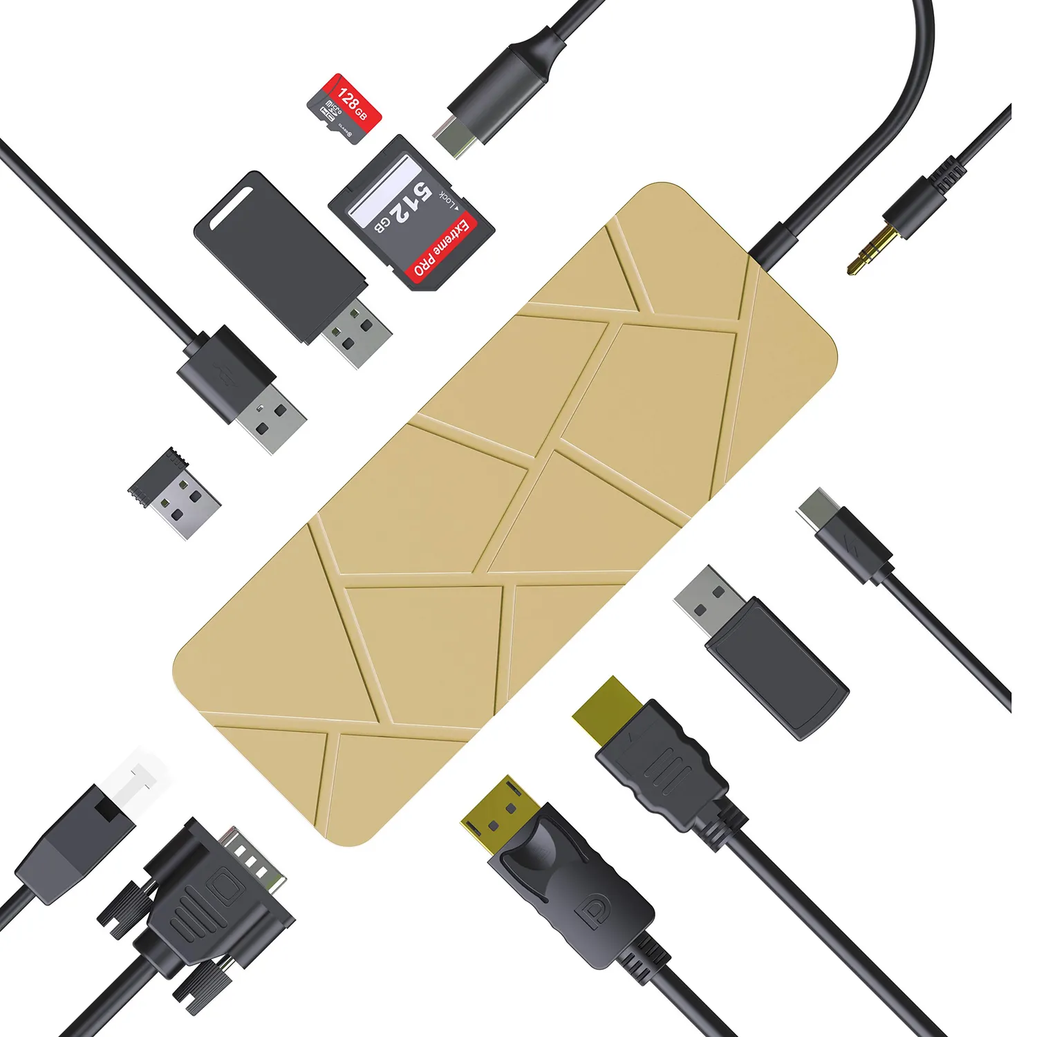 Guanda GD1 hub USB-C 13 in 1 oro champagne 4K