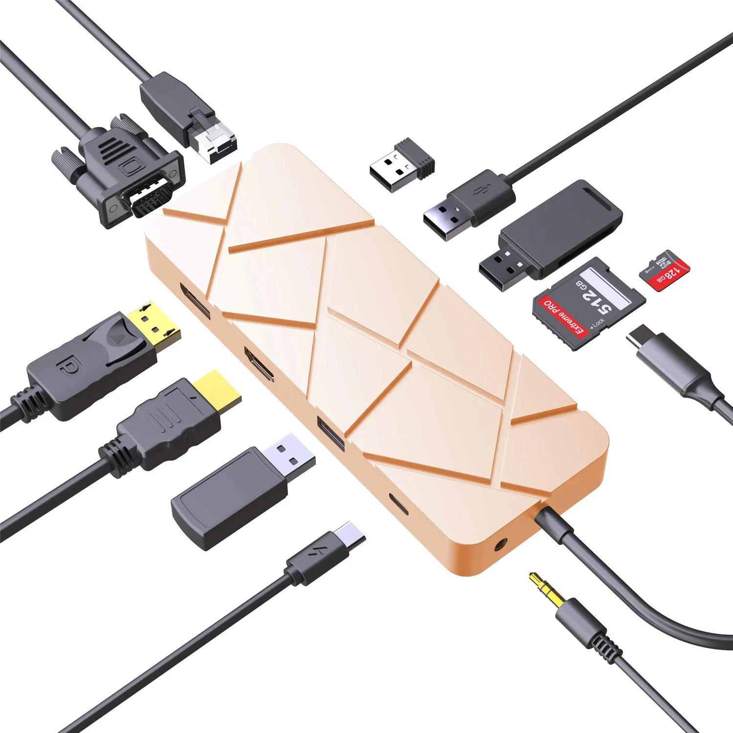 Guanda GD1 Hub USB-C 13 in 1 Oro 4K Ethernet