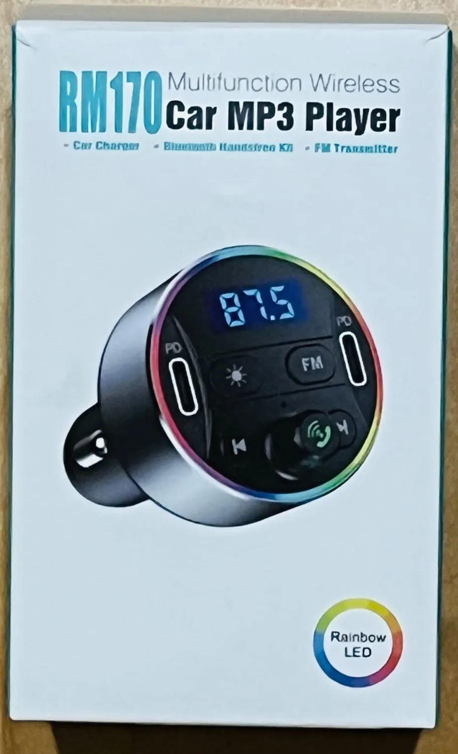 Guanda Bluetooth 5.3 Trasmettitore FM Auto PD 20W Luci LED 9 Colori