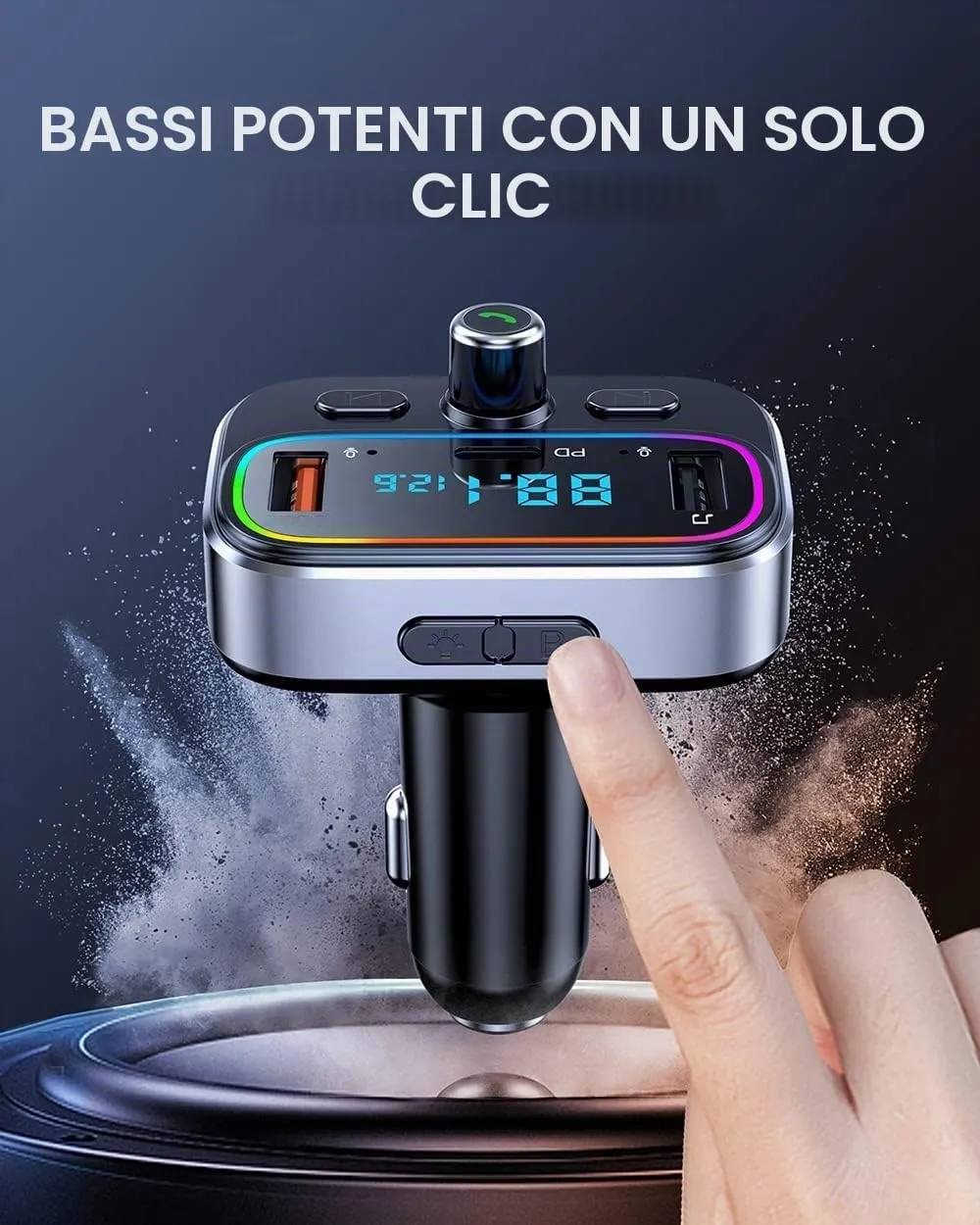 Guanda Trasmettitore FM Bluetooth Auto Doppio Microfono PD 20W LED