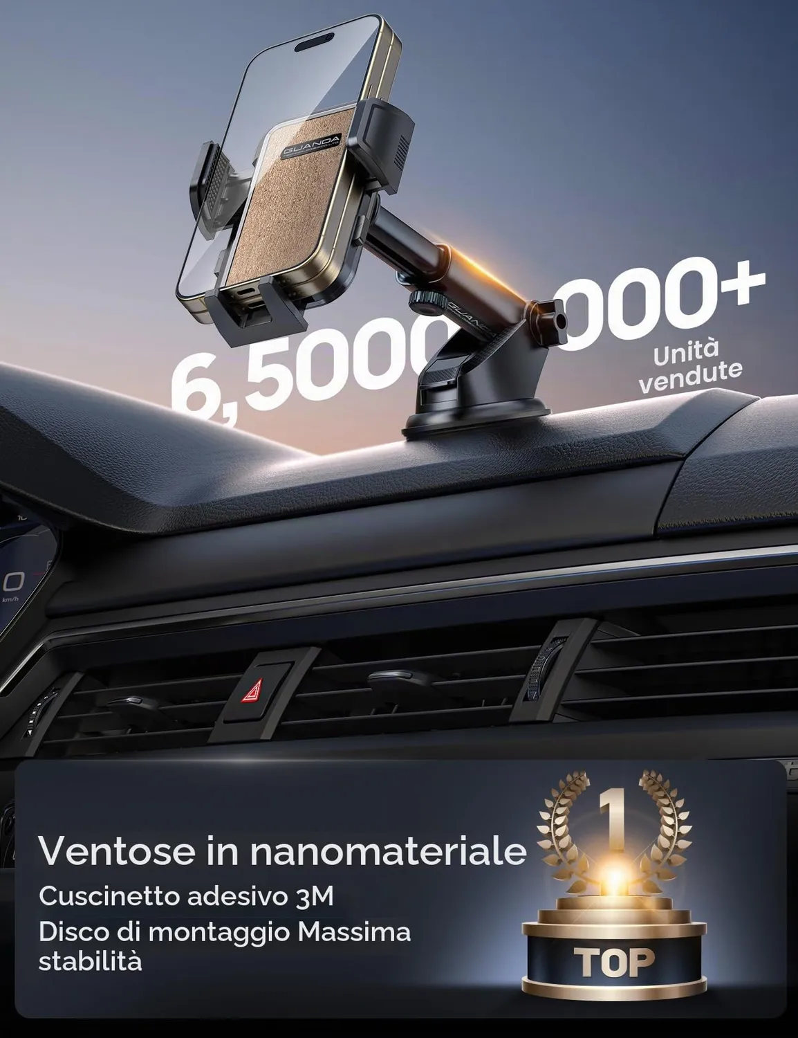 Guanda supporto telefono auto cruscotto oro ventosa