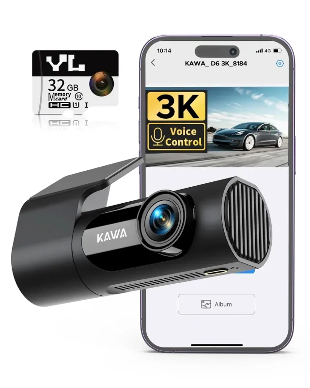 Kawa 3K dash cam auto anteriore WiFi 32GB notturna