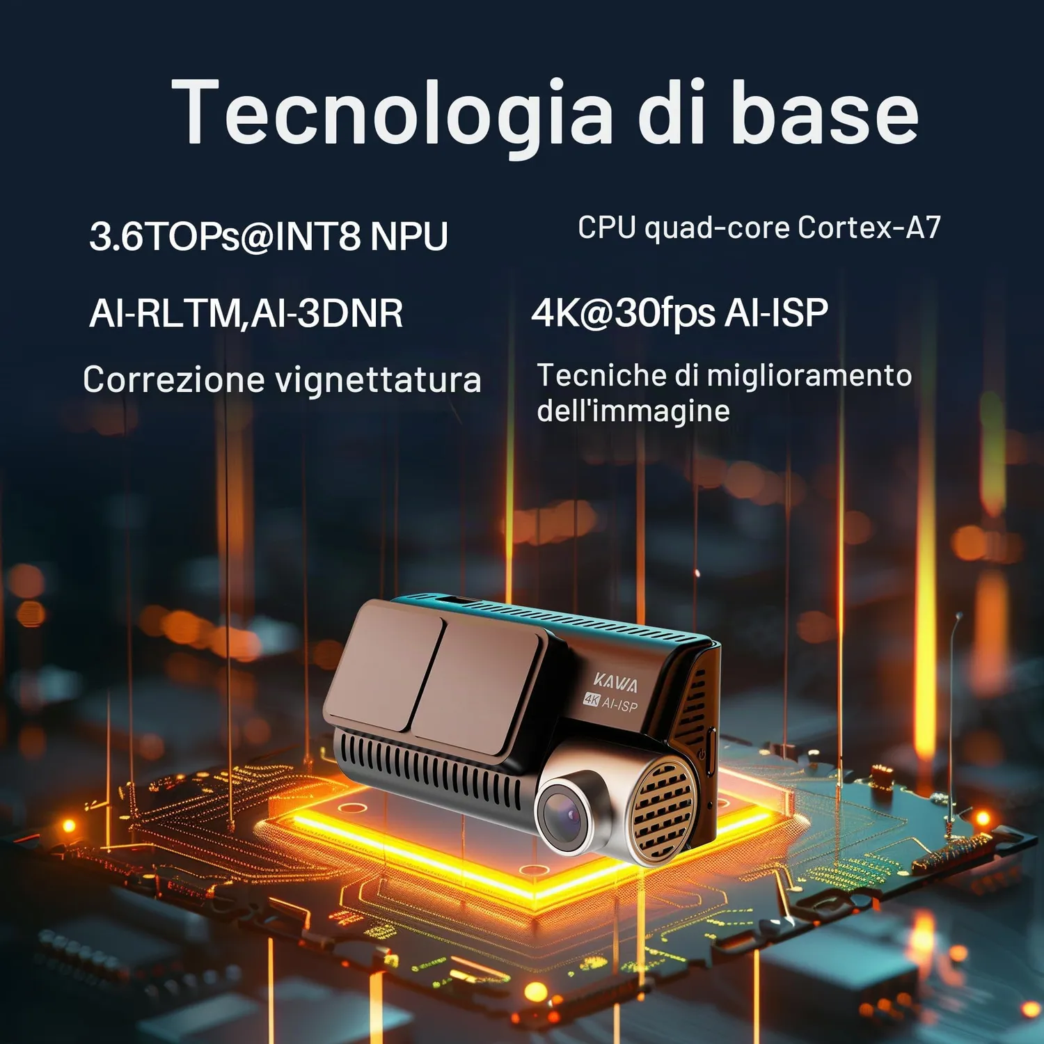 Kawa D11 Dash Cam 4K+1080P Doppia Schermo IPS GPS True Color