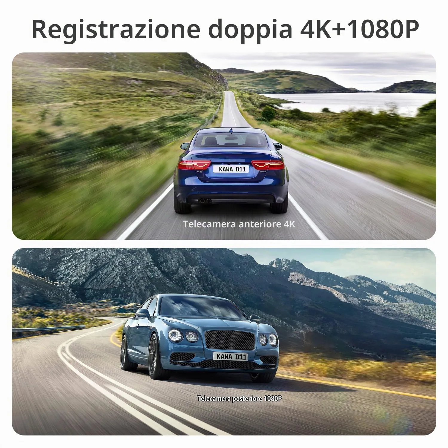 Kawa D11 Dash Cam 4K+1080P Doppia Schermo IPS GPS True Color
