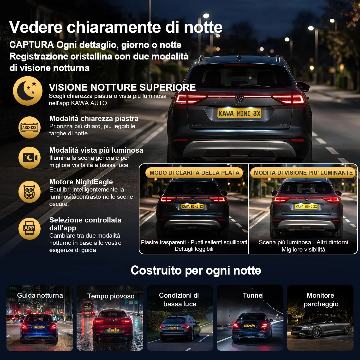 Kawa Mini Dashcam 4K Wi-Fi Vocale Carbone 64GB