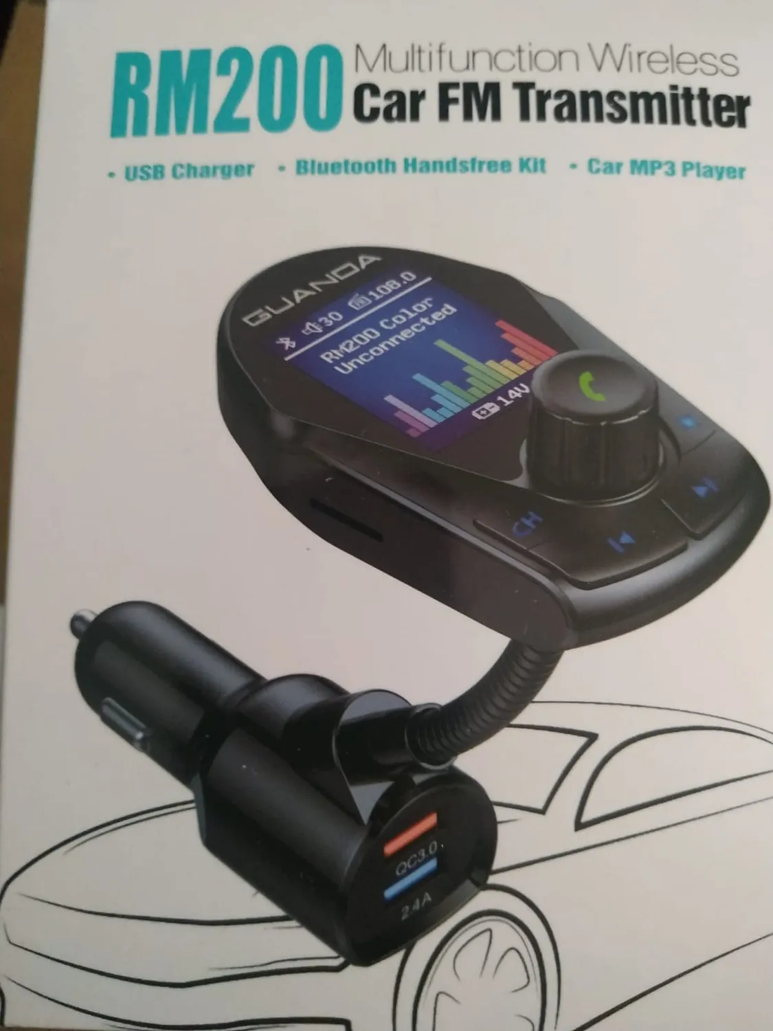 Guanda Bluetooth 5.3 Trasmettitore FM Auto Schermo 1,8 Ricarica 18W