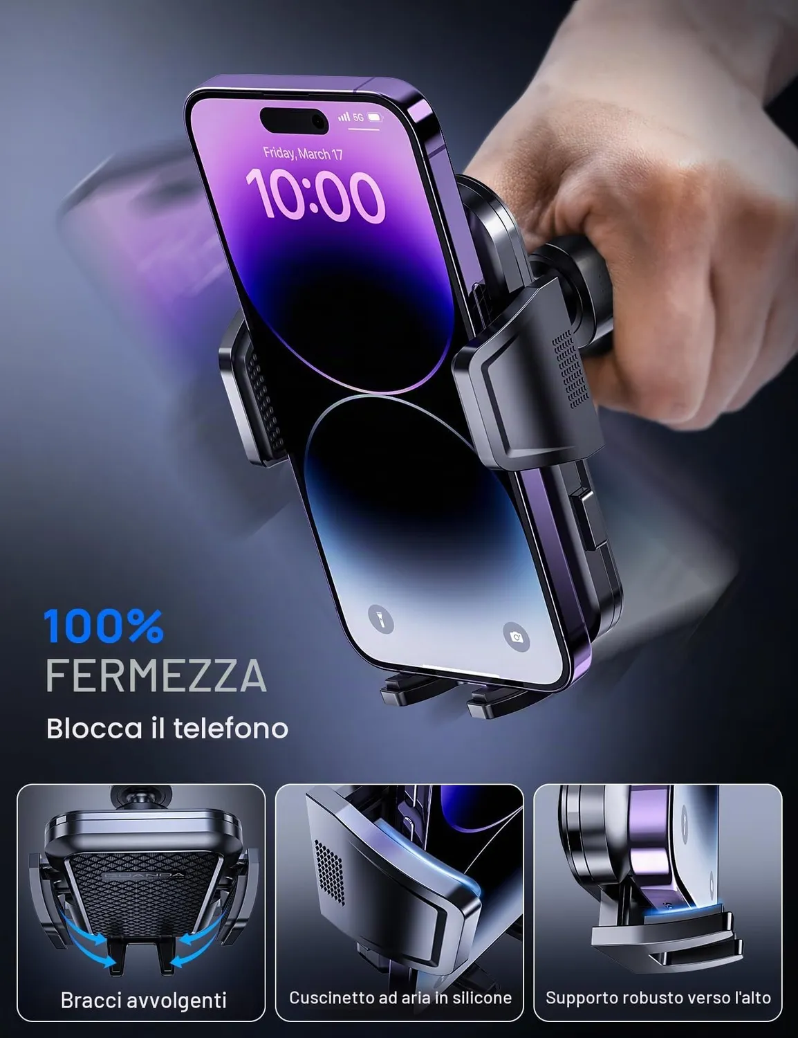 Guanda Ventilazione supporto telefono auto bocchetta nero
