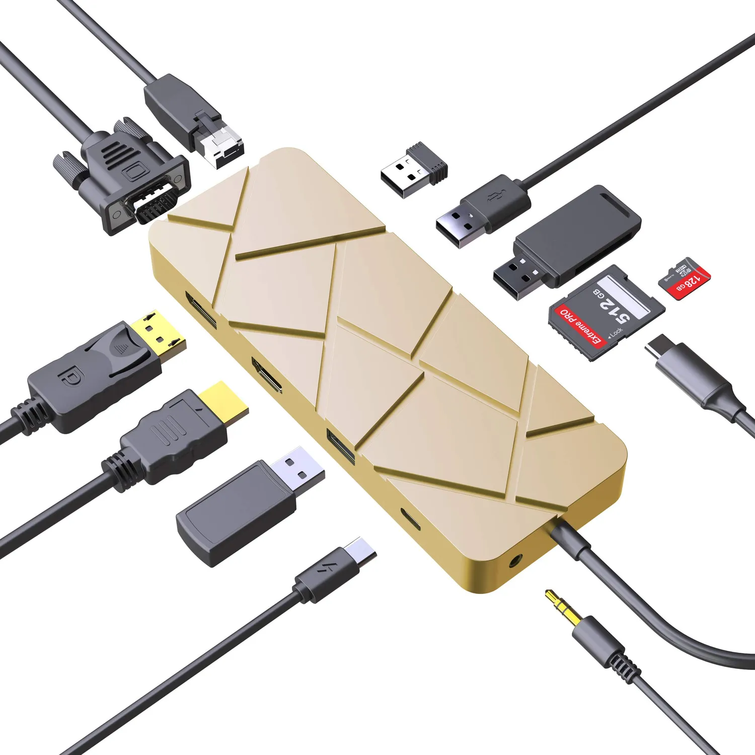 Guanda GD1 hub USB-C 13 in 1 oro champagne 4K