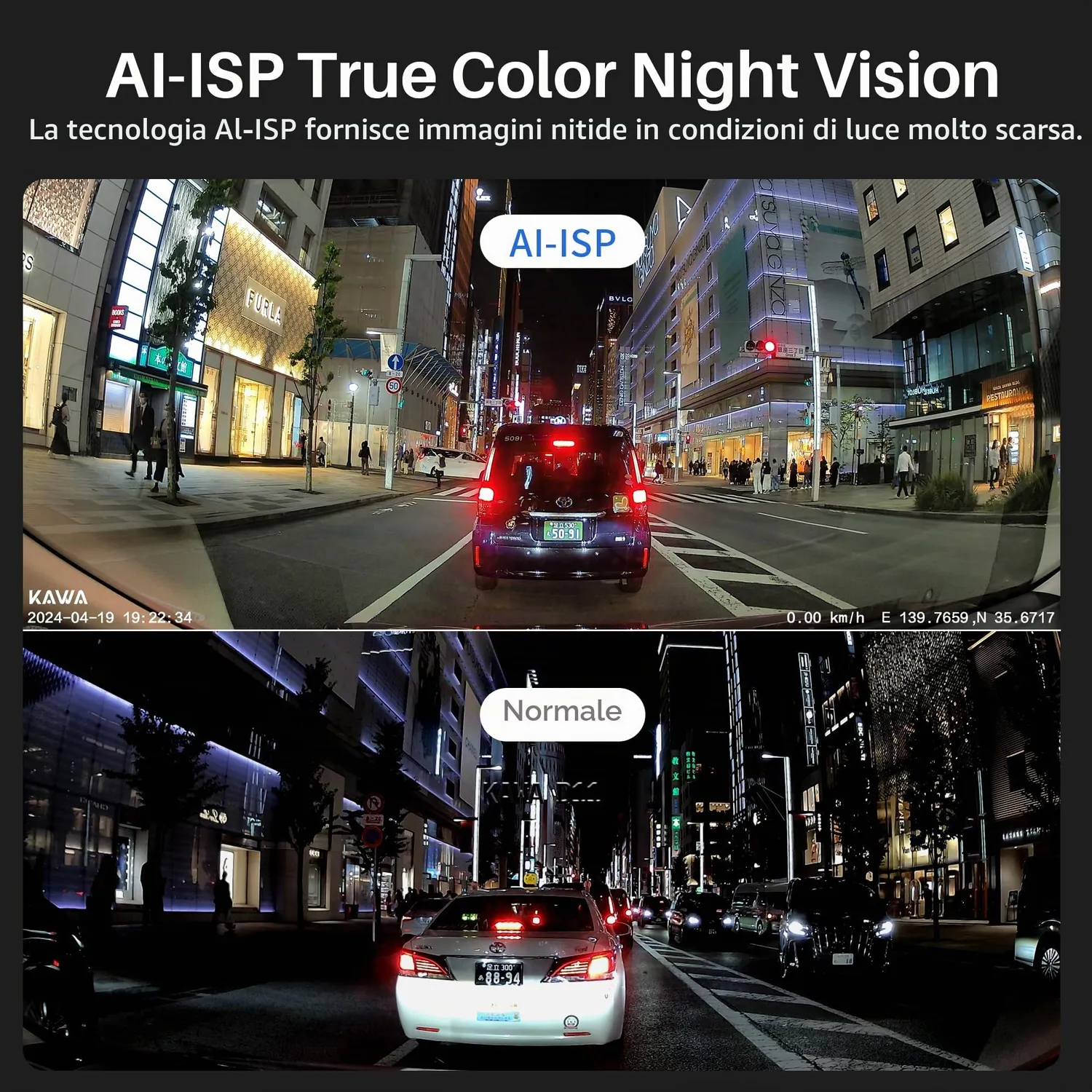 Kawa D11 Dash Cam 4K+1080P Doppia Schermo IPS GPS True Color