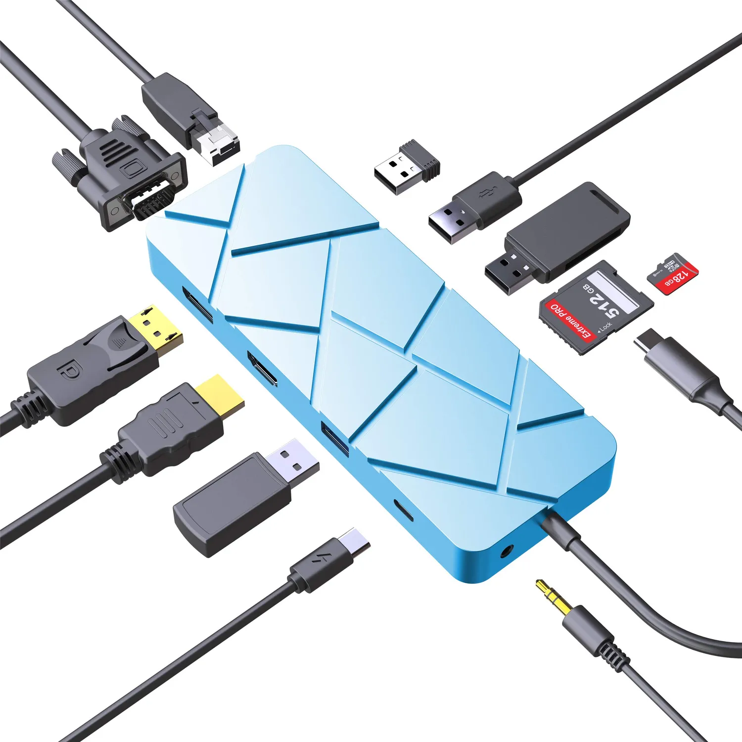 Guanda GD1 hub USB-C 13 in 1 azzurro 4K
