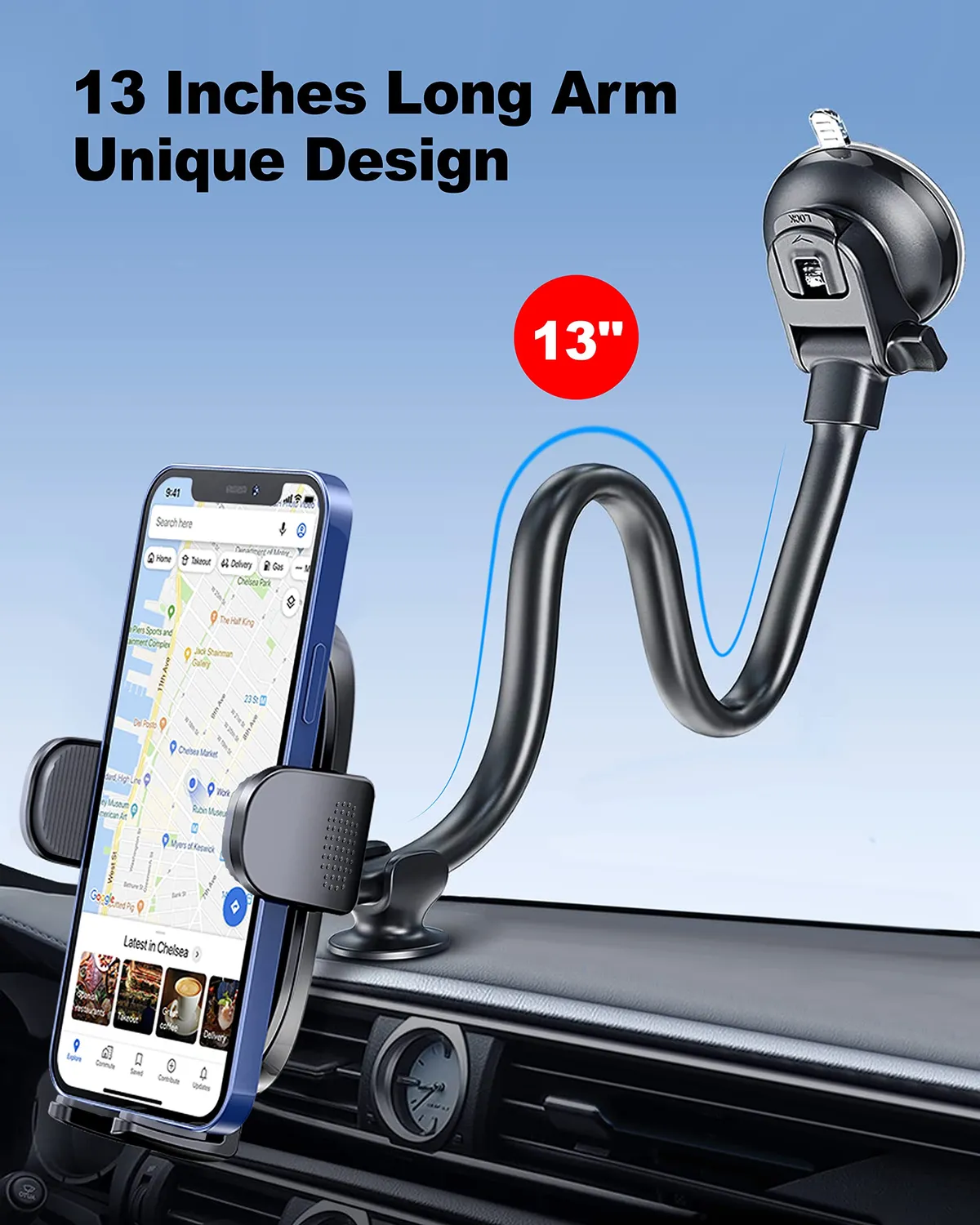Guanda Braccio Lungo supporto smartphone auto parabrezza girevole