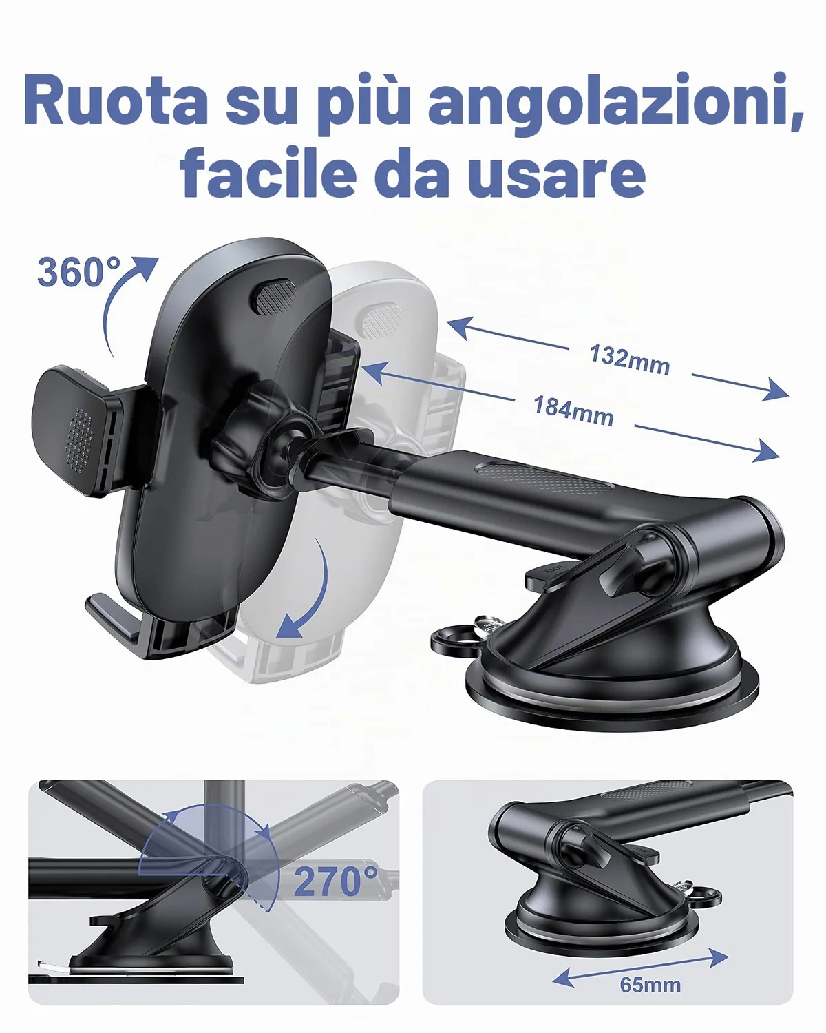 Guanda Supporto Telefono Auto Cruscotto Ventosa 3 in 1 Braccio 360
