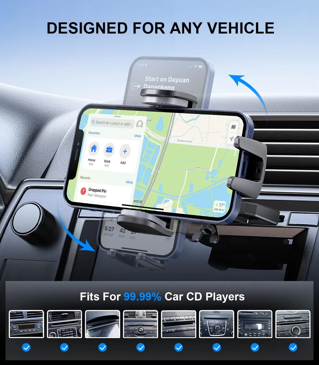 Guanda Porta Cellulare Auto Slot CD 360° 4-7''