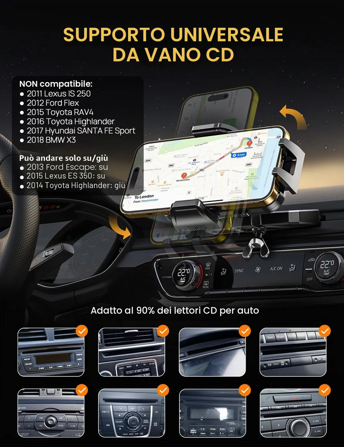 Guanda Slot CD supporto cellulare auto blu 360° custodie spesse