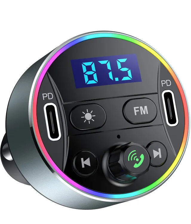 Guanda Bluetooth 5.3 Trasmettitore FM Auto PD 20W Luci LED 9 Colori