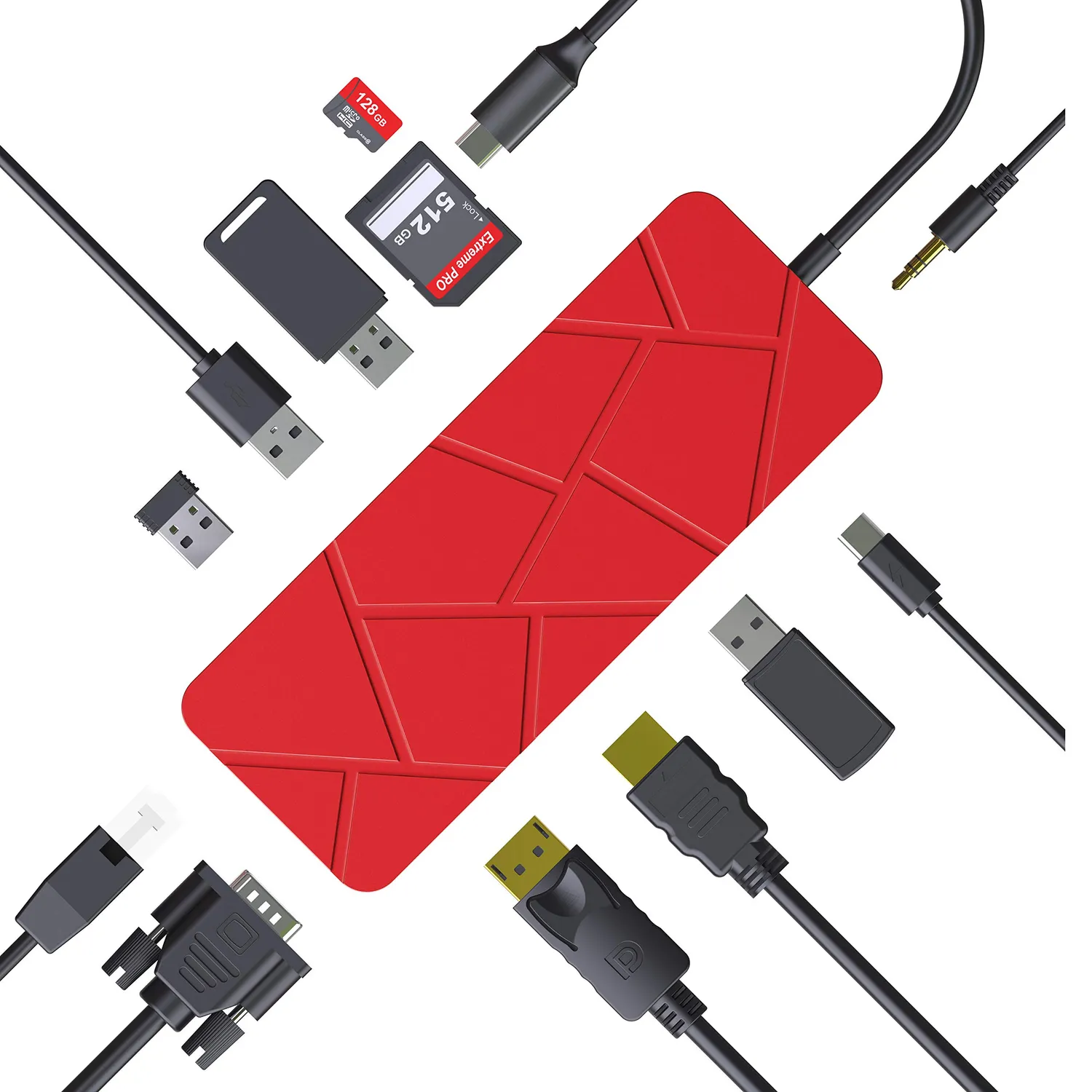 Guanda GD1 Hub USB-C 13 in 1 Rosso 4K PD