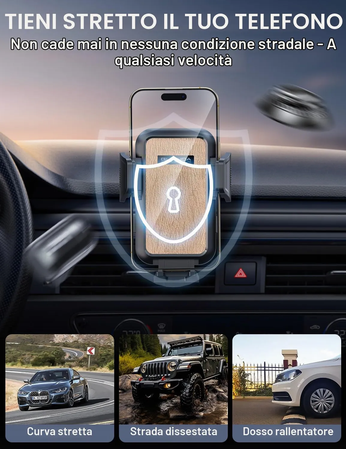 Guanda supporto telefono auto cruscotto oro ventosa