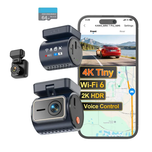 Kawa Mini Dash Cam 4K+1080P Anteriore Posteriore GPS NightEagle